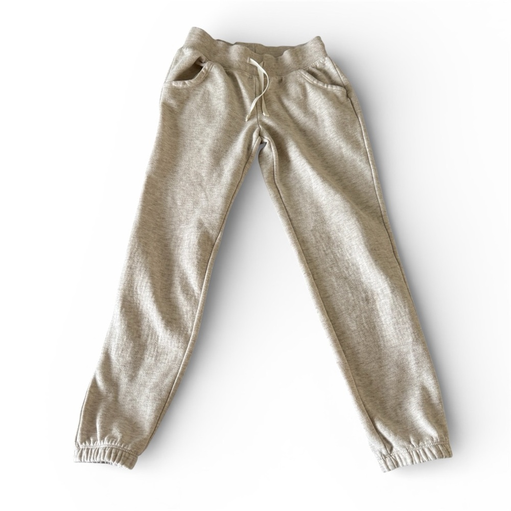 Cat & Jack Girls Heather Fleece Jogger Pants Size 10 12 Oatmeal Reinforced Knee